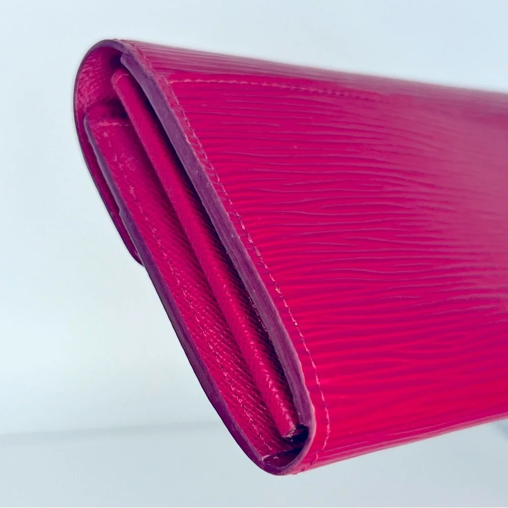 Louis Vuitton Epi Magenta Portefeuille Sarah Leather Snap Zip Wallet COA